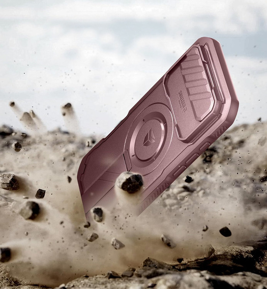Etui Dexnor do iPhone Air z osłoną kamery i podstawką, do MagSafe - czerwone (Dwie ramki)