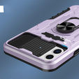 Etui Shockproof do iPhone 11, z osłoną na aparat i podstawką, fioletowe