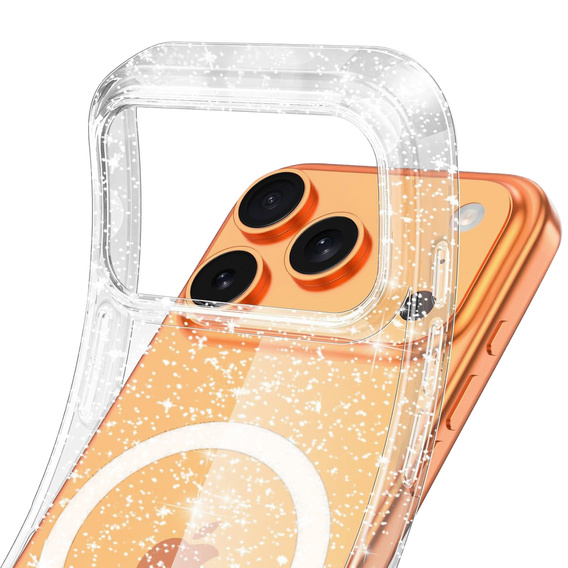 Etui do iPhone 17 Pro, do MagSafe, brokatowe - przezroczyste