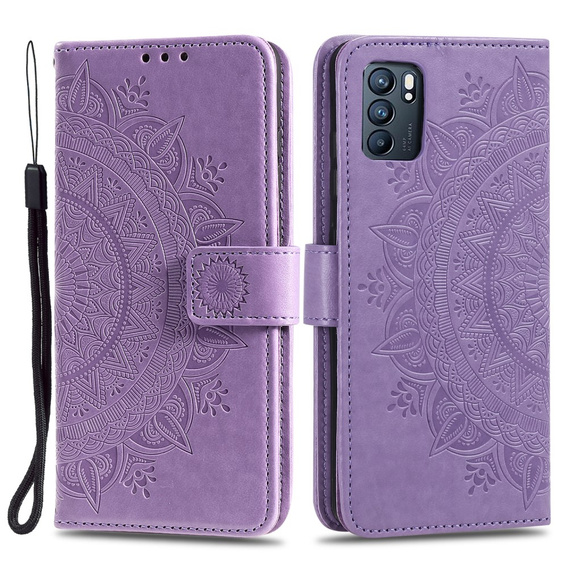 Etui z klapką do Oppo Reno6 5G, Mandala, fioletowe