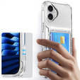 Etui do iPhone 16 Plus, Card Holder Kickstand, przezroczyste