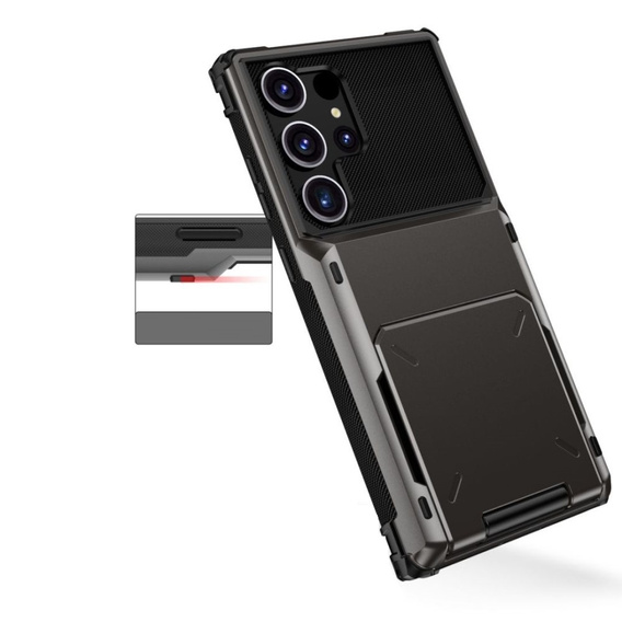 Etui do Samsung Galaxy S25 Ultra – czarne, PC + TPU, z kieszonką na kartę