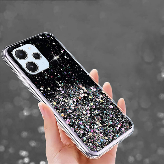 Zestaw Etui Brokat do Xiaomi Redmi 12, czarne + szkło