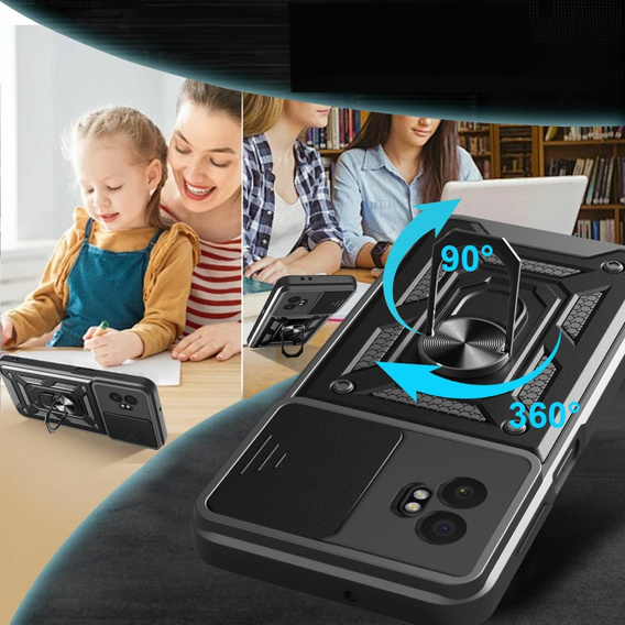 Etui z podstawką i przesłoną aparatu do Samsung Galaxy Xcover 7 Pro – czarne, pancerne, z ochroną kamery