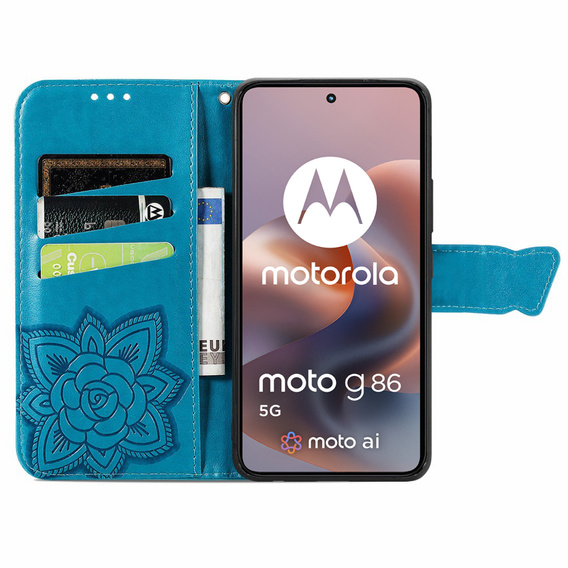 Etui z klapką do Motorola Moto G86 5G, Butterfly, niebieskie