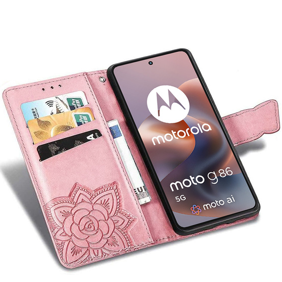 Etui z klapką do Motorola Moto G56 5G, Butterfly, różowe rose gold