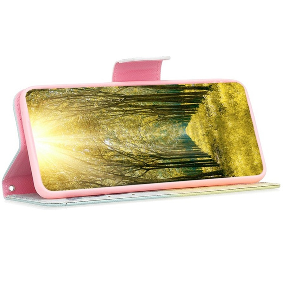 Etui z klapką do Samsung Galaxy A55 5G, Wallet, Feather niebieskie / żółte