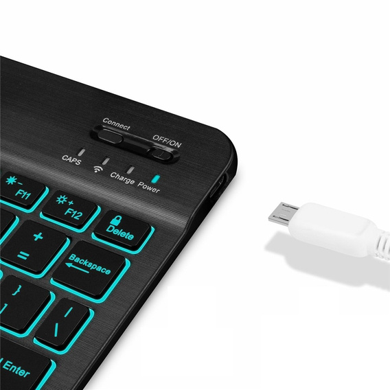 Bezprzewodowa klawiatura Bluetooth z kolorowym podświetleniem, czarna