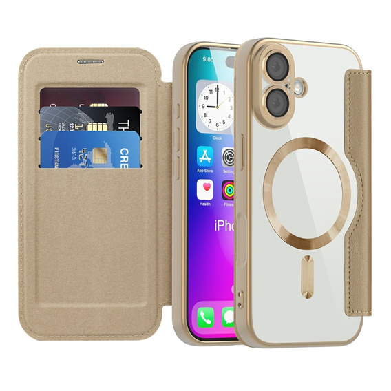 Etui z klapką do iPhone 17, RFID Wallet MagSafe z ochroną aparatu, złote