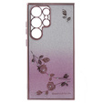 Etui do Samsung Galaxy S24 Ultra, Glitter Flower, różowe rose gold