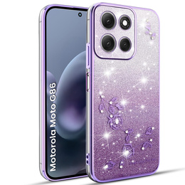Etui do Motorola Moto G86 5G, Glitter Flower, fioletowe