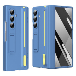 Etui do Samsung Galaxy Z Fold7 5G, z podstawką, szkłem i rysikiem - niebieskie