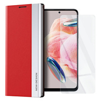 Zestaw Etui Side Magnetic do Xiaomi Poco X5 5G / Redmi Note 12 5G, Czerwone + szkło