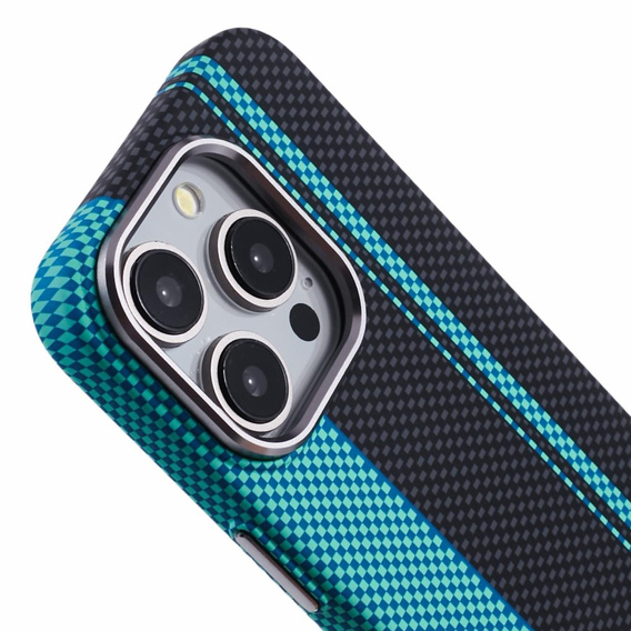 Etui do iPhone 15 Pro Max, Carbon Fiber MagSafe, czarne / niebieskie