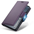Etui do Xiaomi 15, ERBORD Glossy Litchi, portfel z klapką, fioletowe