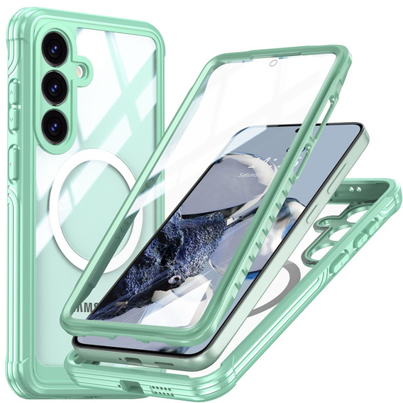 Etui do Samsung Galaxy S25 FE, Shockproof, ze szkłem, do MagSafe, zielone