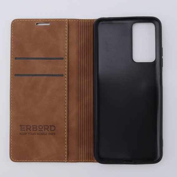 Etui do Xiaomi Redmi Note 12S, ERBORD Vintage portfel z klapką, brązowe