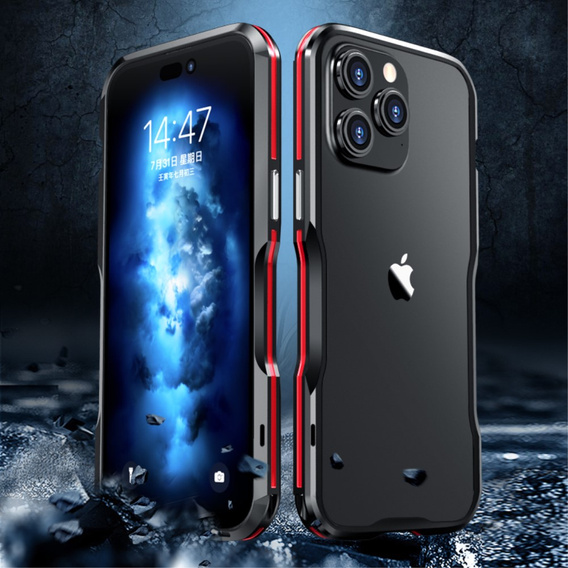 Etui LUPHIE do iPhone 15 Pro Max, Armor Bumper, czarne / czerwone