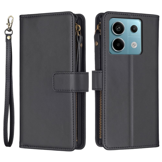 Etui z klapką do Xiaomi Redmi Note 13 Pro 4G / Xiaomi Redmi Note 14S / Xiaomi Poco M6 Pro 4G, Wallet Zipper Pocket, czarne