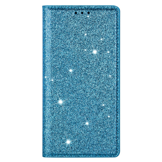 Etui z klapką do iPhone 16E, Card Slot Glittery, niebieskie
