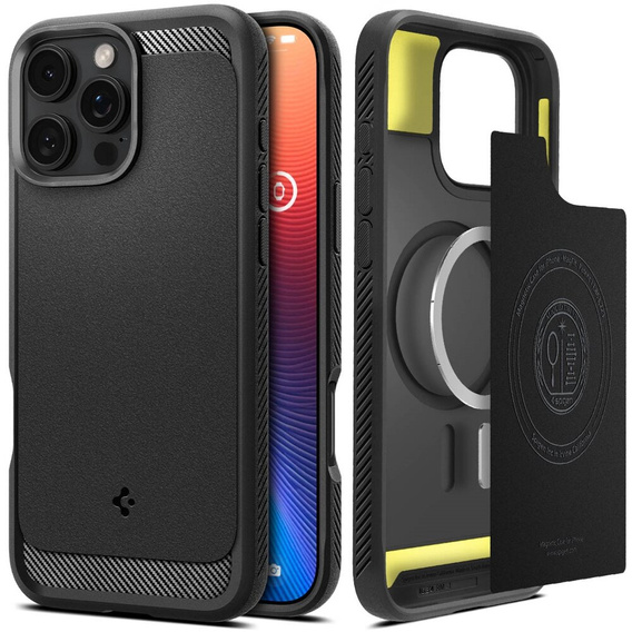 Etui Spigen do iPhone 16 Pro, Rugged Armor MagSafe, szare + Szkło Hartowane 9H