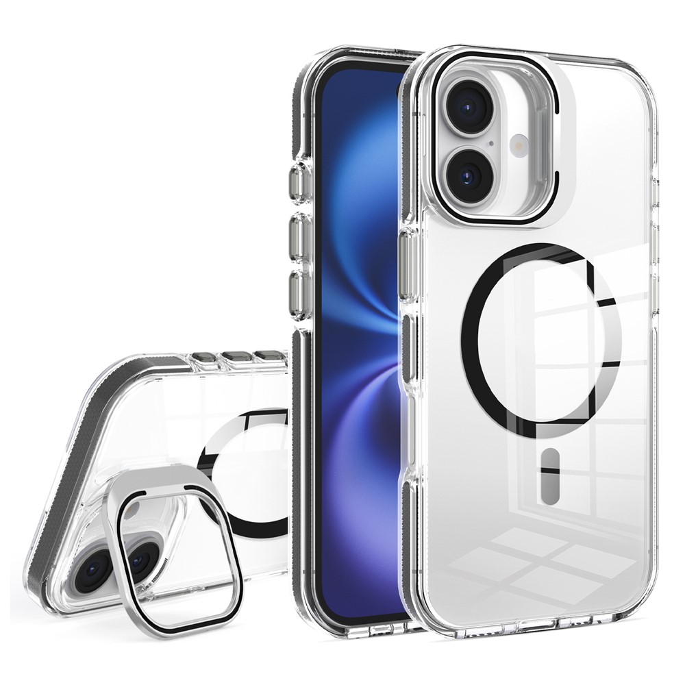 Etui do iPhone 17, do MagSafe, z podstawką, przezroczyste z czarnymi akcentami