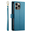Etui z klapką do iPhone 16 Pro, Wallet Zipper Pocket, niebieskie