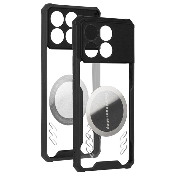 Etui do Xiaomi Poco F6 Pro, z blaszką magnetyczne, przezroczyste / czarne