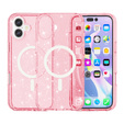 Etui do iPhone 17, do MagSafe, brokatowe, półprzezroczyste różowe