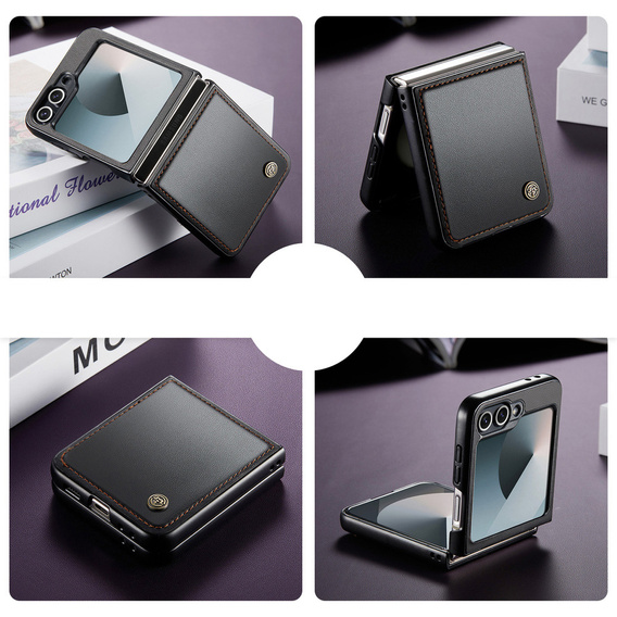 Etui do Samsung Galaxy Z Flip7, CASEME Litchi Leather, czarne