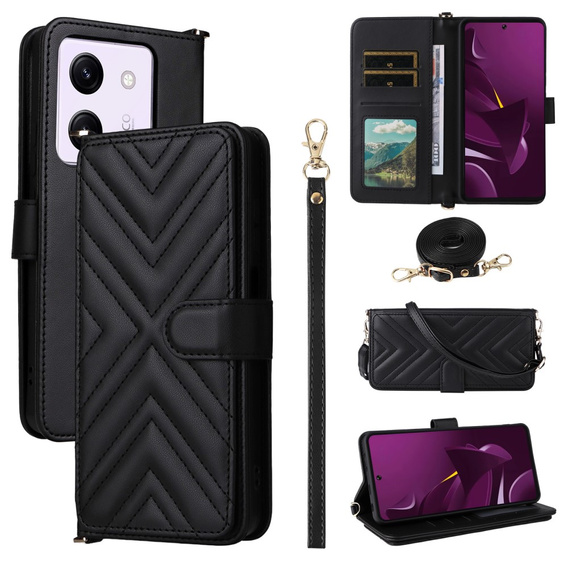 Etui z klapką do Xiaomi Poco M7 Pro 5G, Crossbody Leather Wallet, czarne