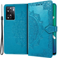 Zestaw Etui z klapką do Oppo A57s, Mandala, niebieskie + Szkło