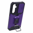 Etui pancerne do Samsung Galaxy S23 FE, Camera Slide Card Slot, fioletowe + szkło 9H