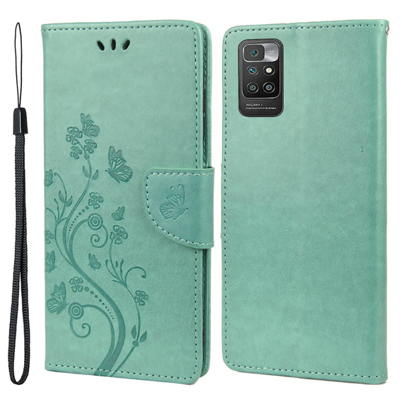 Etui z klapką do Xiaomi Redmi 10, Butterfly, zielone