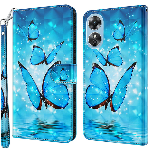 Etui z klapką do Oppo A17, Wallet Light Spots Decor Butterfly, niebieskie