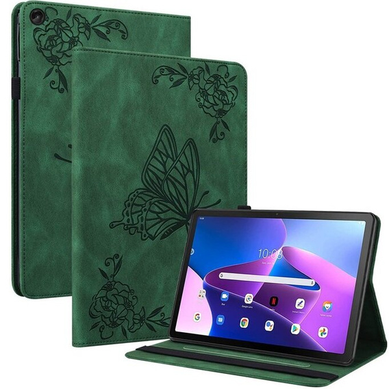 Etui do Lenovo Tab M10 Plus 10.6 Gen 3 TB-125F TB-128F, Wallet Pen Slot, butterflies, zielone
