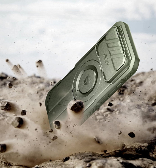 Etui Dexnor do iPhone Air z osłoną kamery i podstawką, do MagSafe - zielone (Dwie ramki)