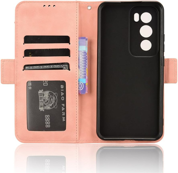 Etui z klapką do Oppo Reno 12 Pro, Card Slot, różowe