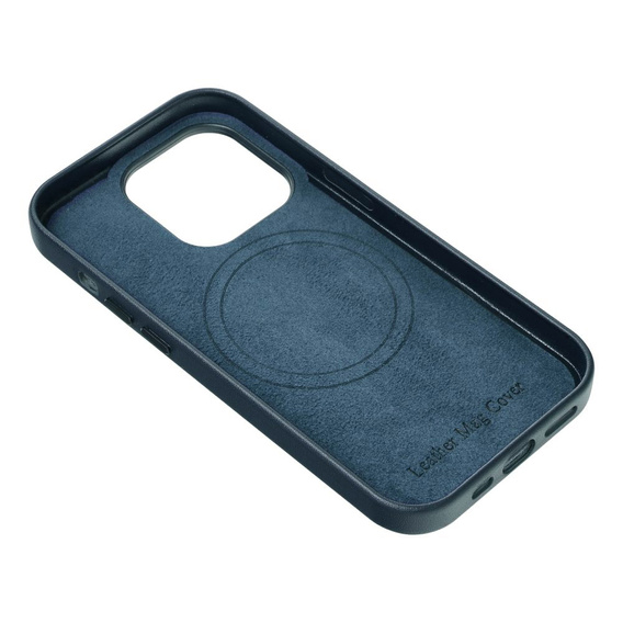Skórzane Etui do MagSafe do iPhone 16 Pro, niebieskie + Szkło Hartowane 9H