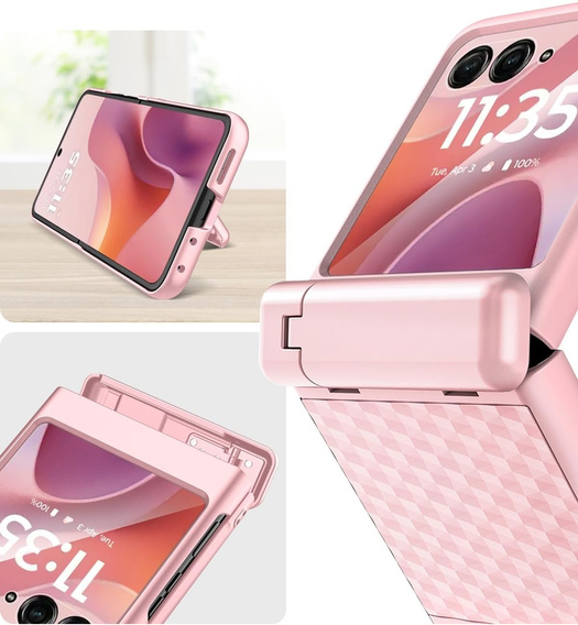 Etui do Motorola Razr 60 Ultra, PC Kickstand Case, ze szkłem, różowe