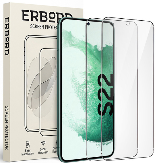 2x Szkło Hartowane do Samsung Galaxy S22, ERBORD 9H Hard Glass, szybka