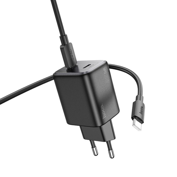 HOCO Ładowarka Sieciowa 2x USB Type-C PD QC 45W GaN, czarna + Kabel USB Type-C