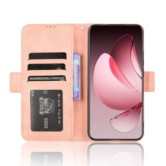 Etui z klapką do Oppo Reno 13 Pro, Card Slot, różowe