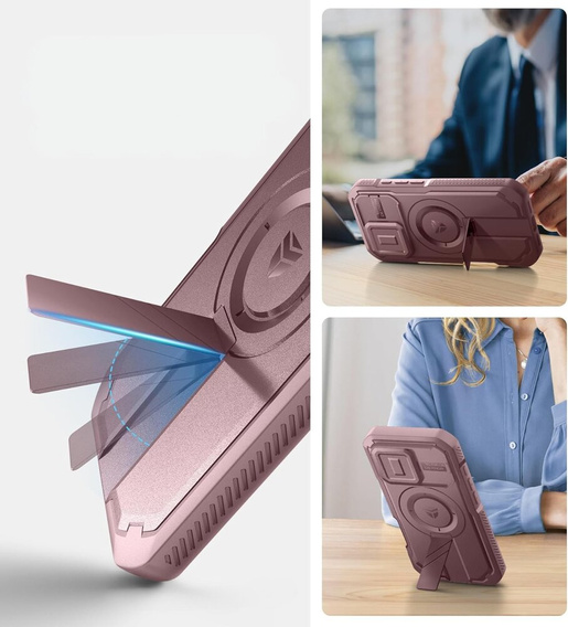 Etui pancerne Dexnor CamProtect z MagSafe do iPhone 16 Pro – różowe