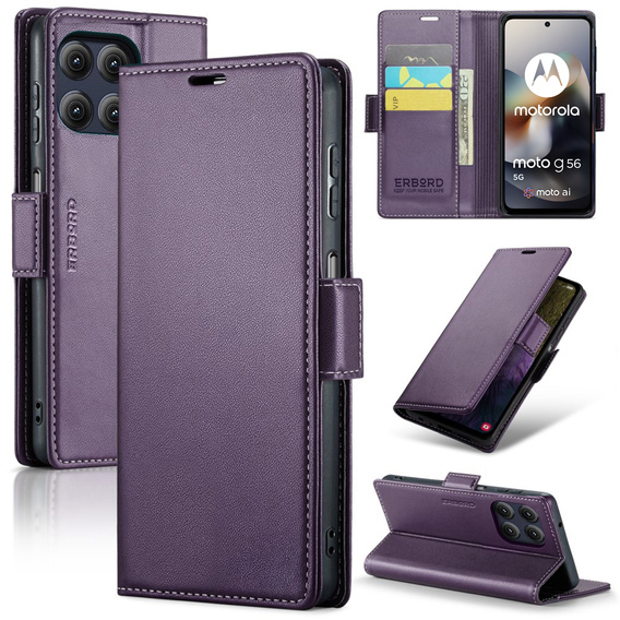 Etui do Motorola Moto G56 5G, ERBORD Glossy Litchi, portfel z klapką, fioletowe