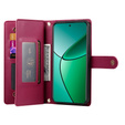Etui z klapką do Oppo Reno 13F 5G, Wallet Zipper Pocket, czerwone