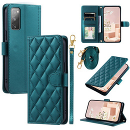 Etui z klapką do Samsung Galaxy S20 FE, Rhombus Crossbody Leather, ciemnozielone