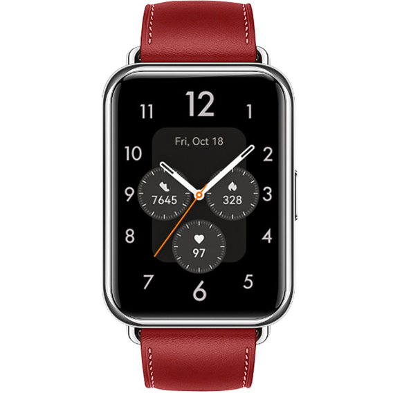 Pasek Skórzany do Huawei Watch Fit 2, z przeszyciami, Czerwony