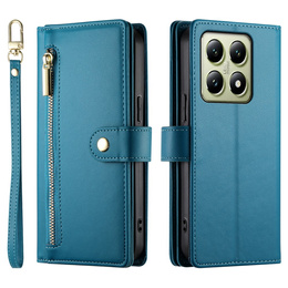 Etui z klapką do Xiaomi 14T, Wallet Zipper Pocket, niebieskie