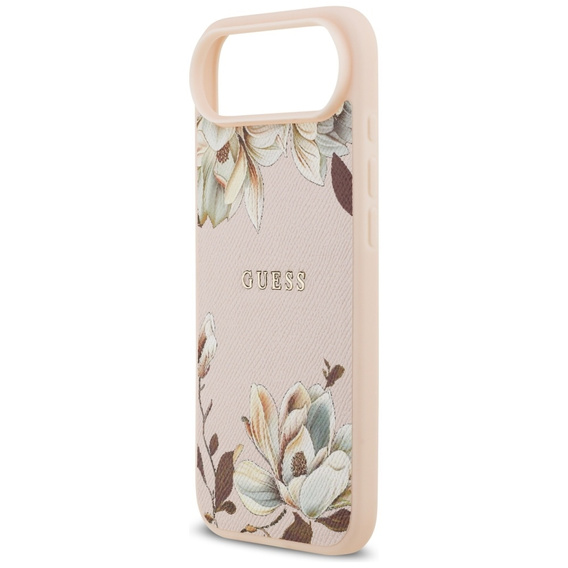 Etui GUESS Grained Flowers Classic Logo MagSafe do iPhone Air – różowe